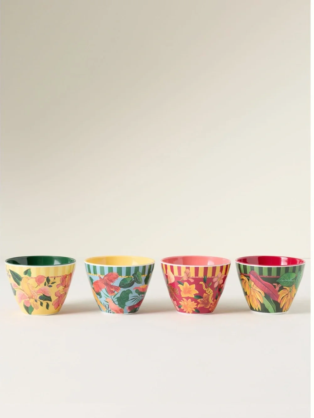 Anthropologie FARM Rio Melamine Bowls Nut New Red Berry Tropical Set of 4